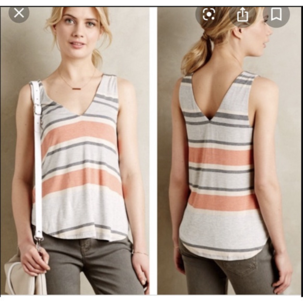 Anthropologie Bordeaux Gray Orange Striped‎ Sleeveless Tank